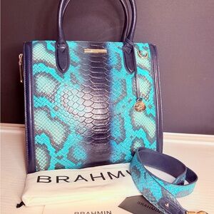 Brahmin Blue Waterford Duxbury Satchel Snake Embossed Leather Shoulder Bag NWT